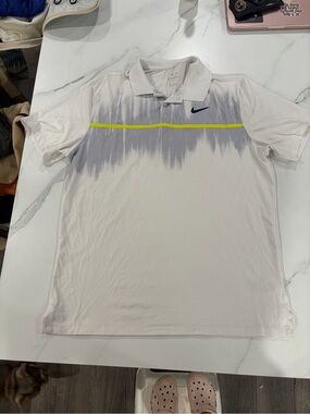 Nike Men’s White Polo Shirt with Gray Fade and Yellow Accent